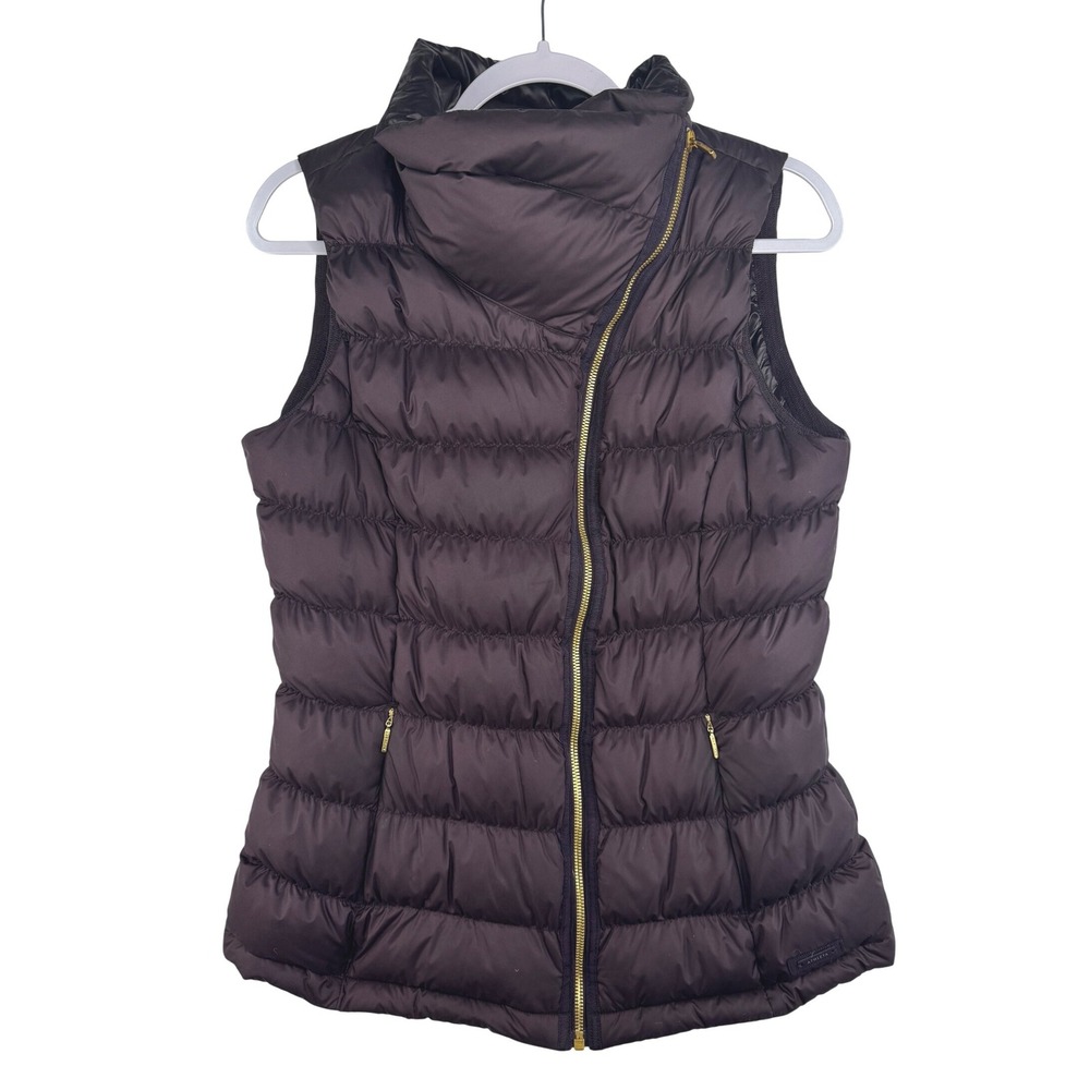Athleta Womens Asymmetrical Zip Puffer Vest Plum Purple Gold Hardware Medium